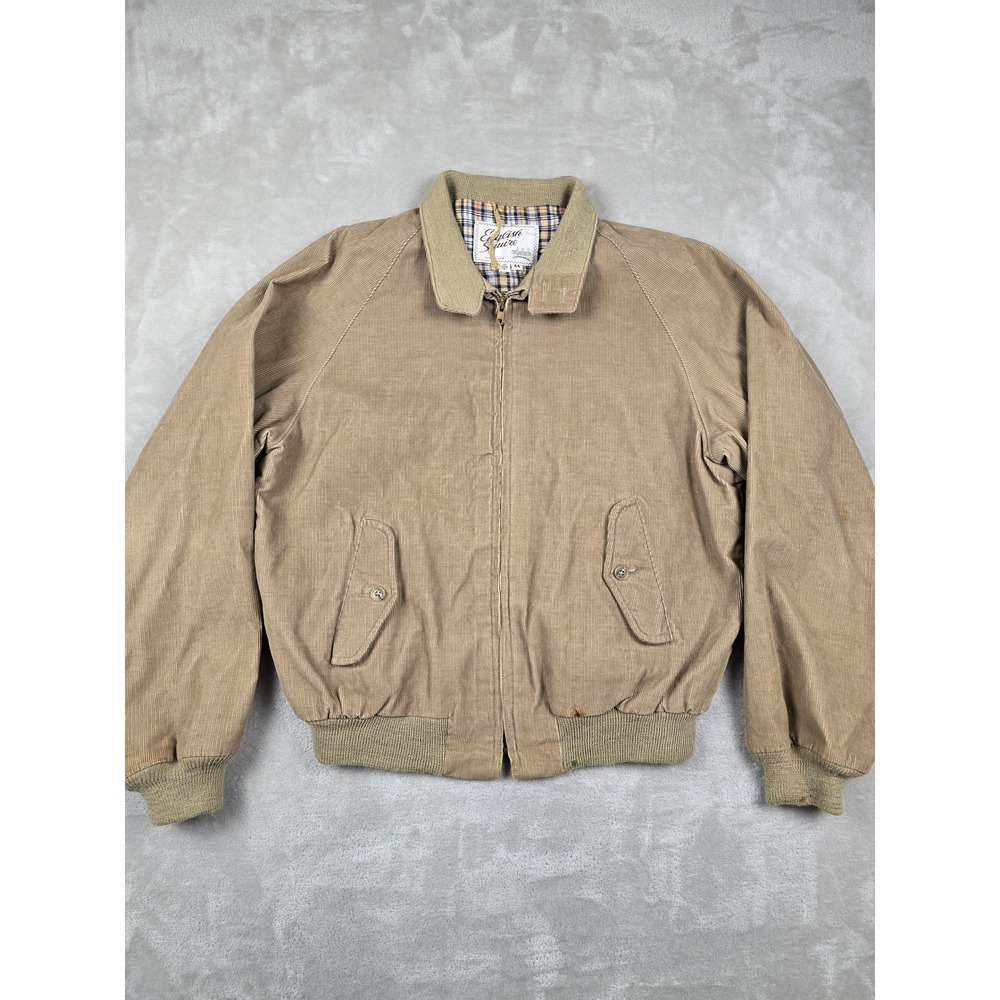 Vtg English Squire Corduroy Harrington Jacket Mens 44 Tan Zip Plaid Lined *Read‎